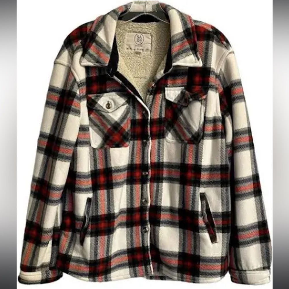 Sage Collective Women's Red and White Flannel Jacket